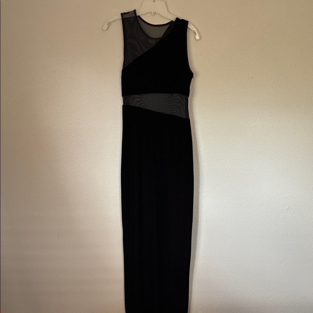Blondie Nites One-Shoulder Black Mesh-Panel Maxi Dress